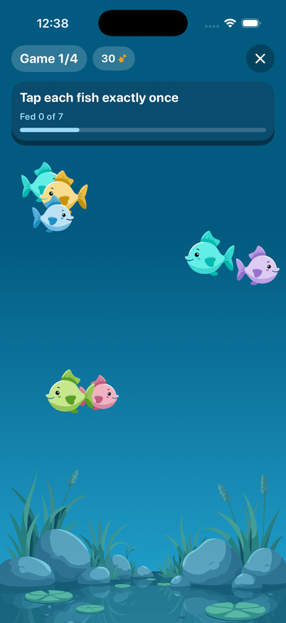 An exercise in progress: fish on the water