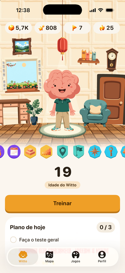 A tela inicial: o quarto do Witto e a idade dele em um único número